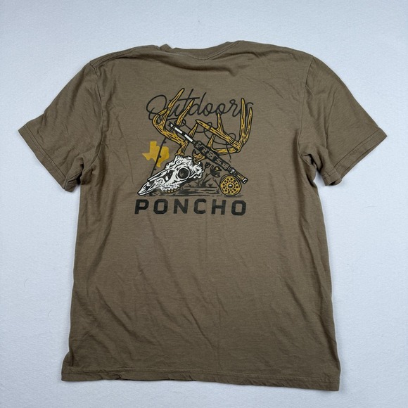 Poncho Outdoors Shirt Mens Medium Brown Deer Antlers Graphic Hunting Tee - Picture 5 of 6